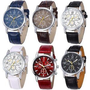 NEW  6 Pack  Leather Quartz Watch Mens / Boys Casual Dress Watch